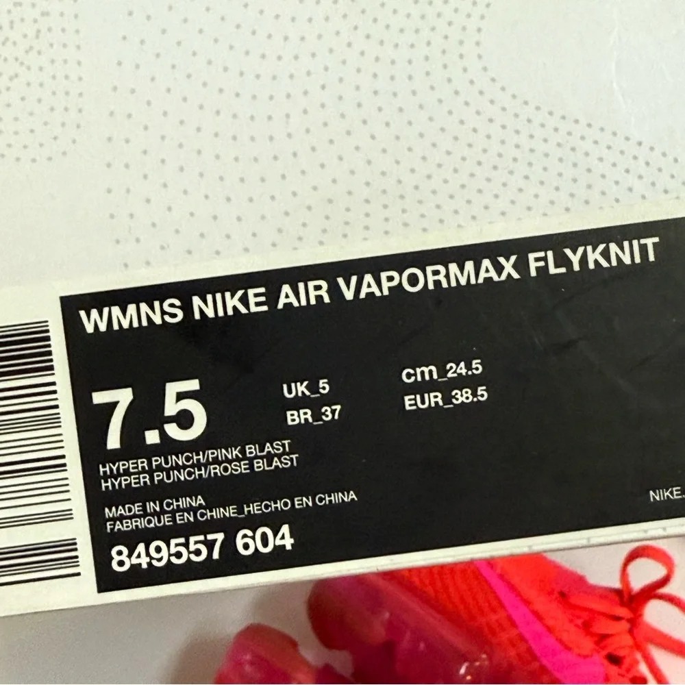NIKE NEON HOT PINK BLAST HYPER PUNCH AIR VAPORMAX FLYKNIT KNIT SHOES SNEAKERS - Picture 9 of 9